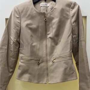 Calvin Klein Tan Peplum Blazer Zip Jacket Womens Size 6P Beige Career Office